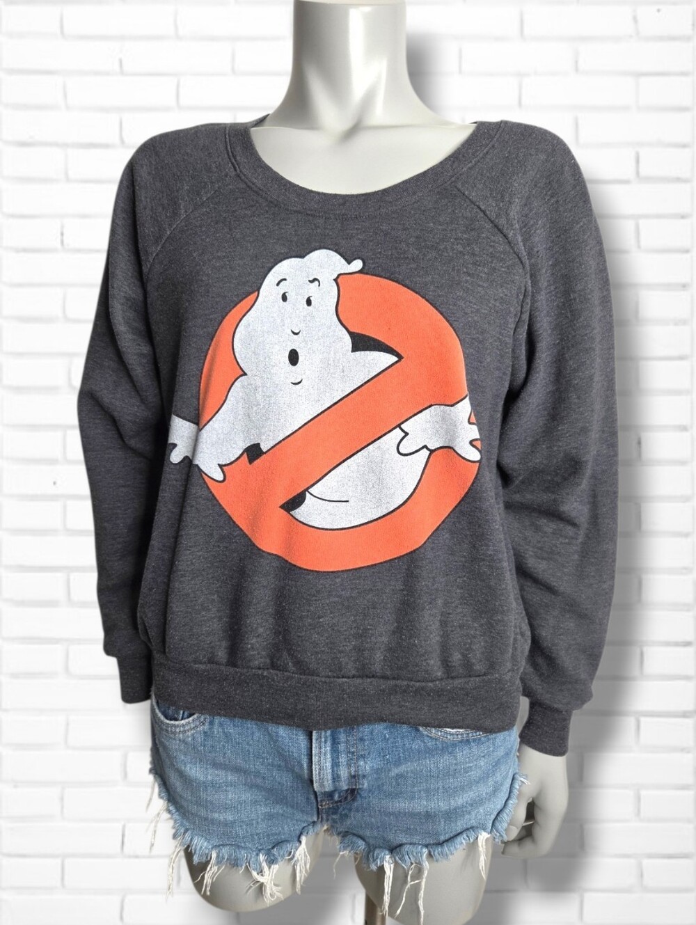 Ghostbusters Size S/M Heather Grey Long Sleeve Scoopneck Sweatshirt